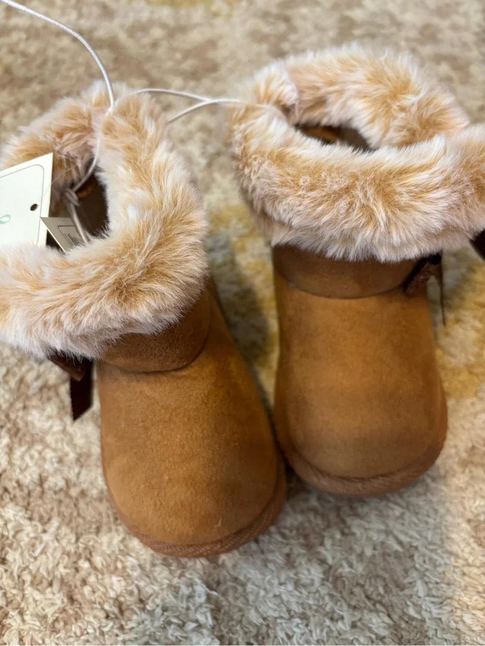 Toddler Faux Fur Trim Brown Bow Winter Booties